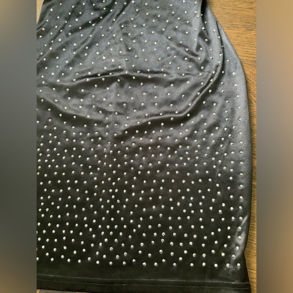 YAYA & CO. Black Satin Crystal Diamond Embellished Evening Midi Dress Size Large - Picture 10 of 16